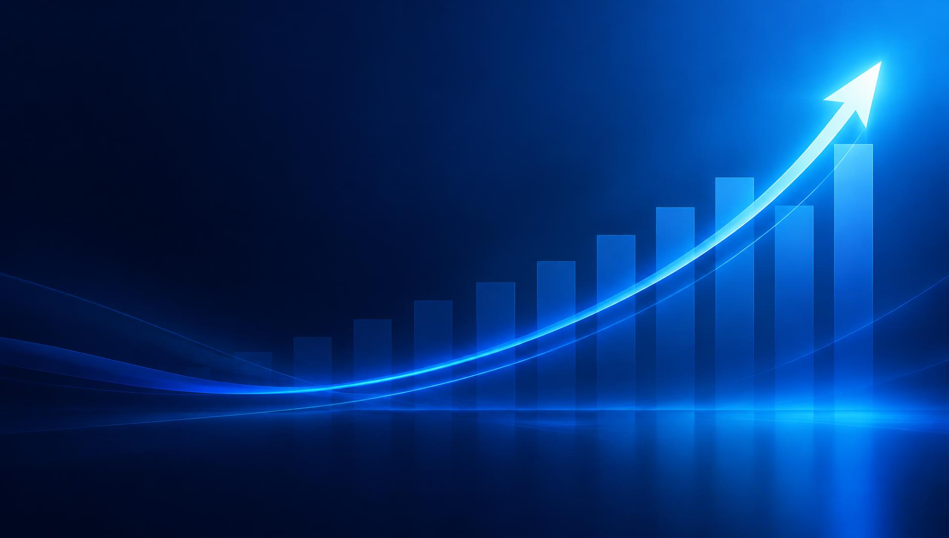 Gráficos ascendentes em azul, símbolo do crescimento
